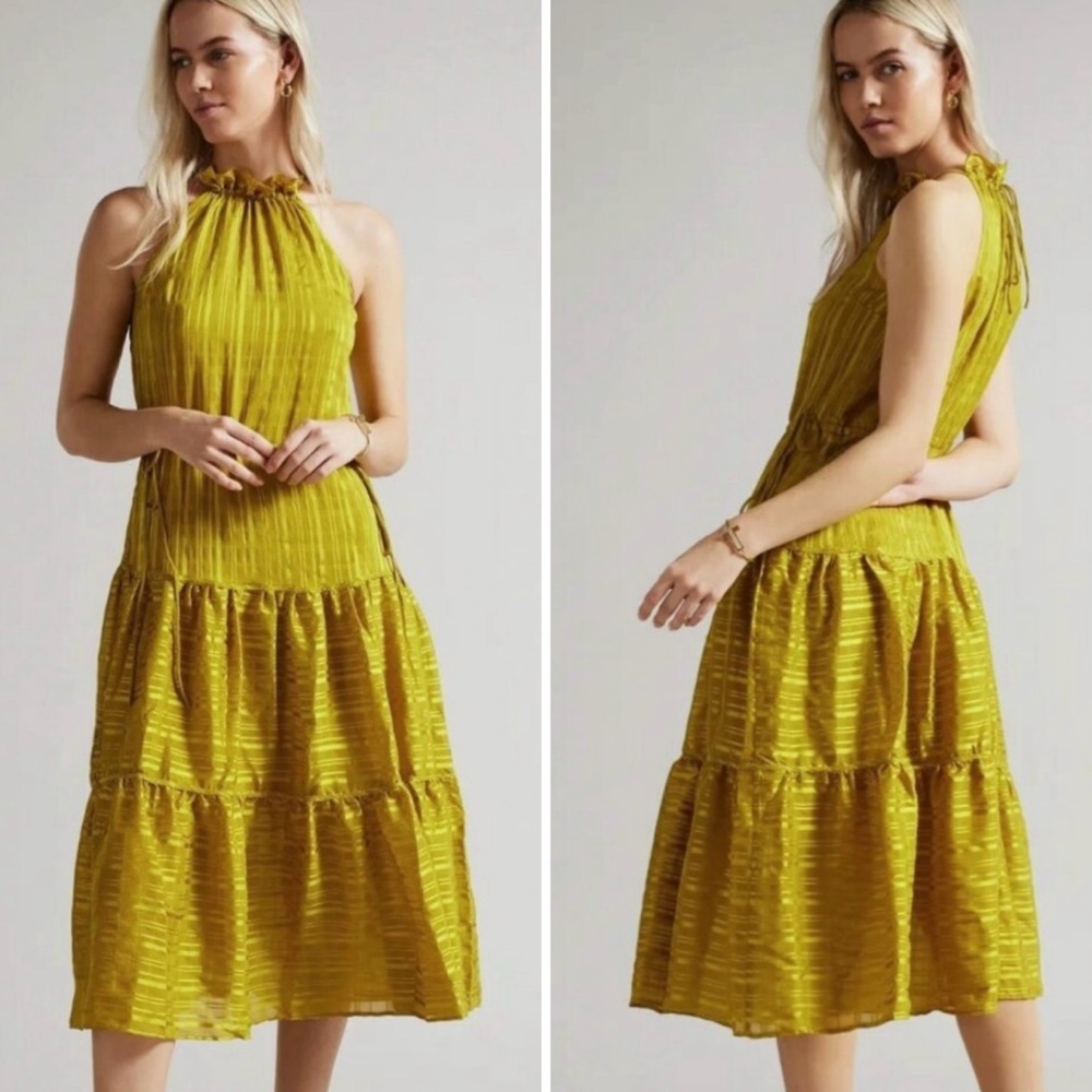 New TED BAKER Halter Tiered Dress Goldenrod